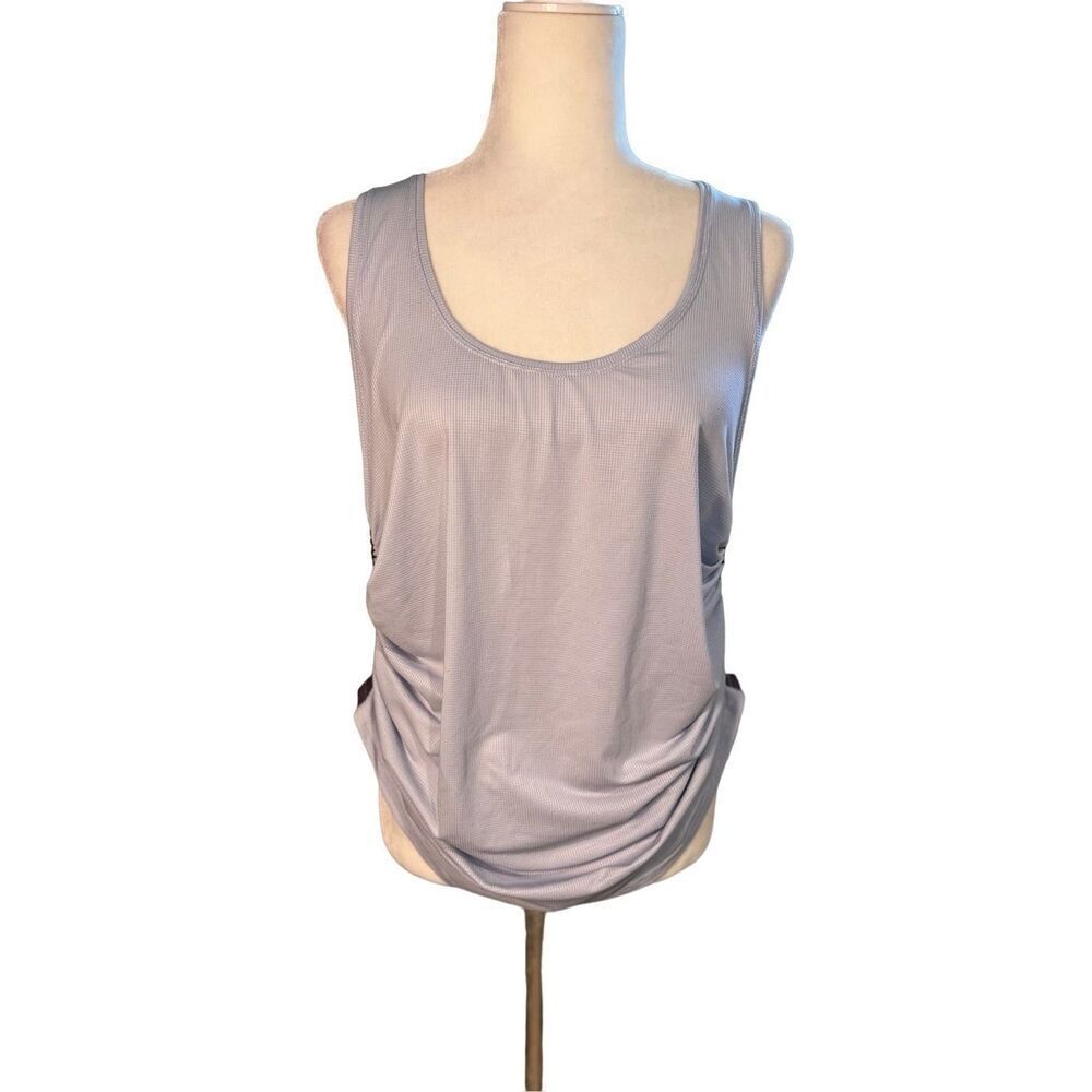 (2) Fabletics tank tops with gathered sides (1) lavender (1) pink - L